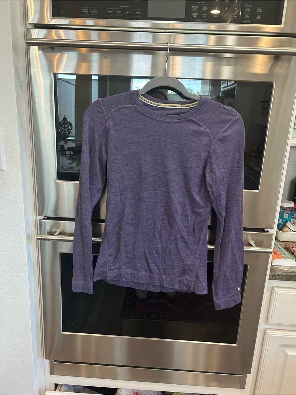 Smartwool Women's Purple Long-Sleeve shirt size S has wear loose threads stains